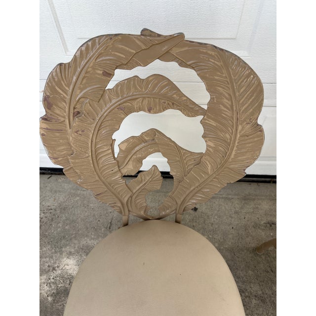 Vintage Hollywood Regency Era Banana Leaf Cast Aluminum Chairs 2 Pieces For Sale - Image 4 of 17