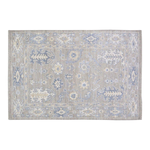 Turkish Oushak Hand Knotted Wool Rug, 4'x6'2" For Sale