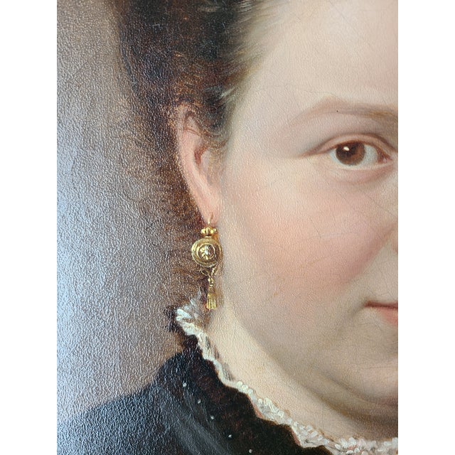 Mid 19th Century Antique 19th Century German Oval Oil Painting Portrait of a Lady With a Cameo For Sale - Image 5 of 15