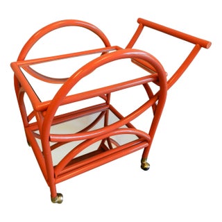 Vintage Orange Rattan Bar Cart For Sale