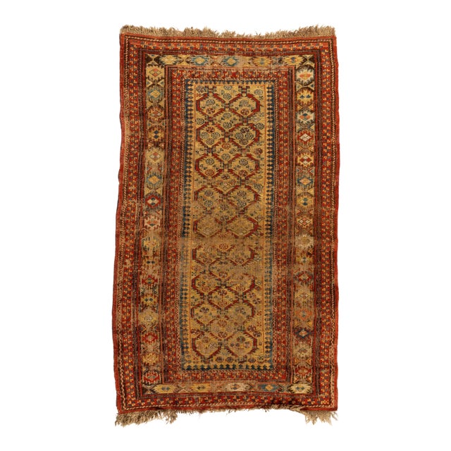 1920s Gold Rust Distressed Tribal Caucasian Soumak Rug For Sale