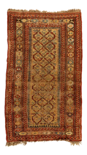 1920s Gold Rust Distressed Tribal Caucasian Soumak Rug