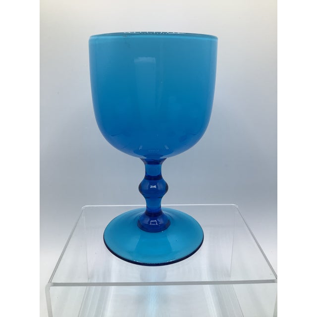 Glass Vintage Carlo Moretti Italy Blue White Cased Murano Glass Wine Water Glasses - Set of 8 For Sale - Image 7 of 7