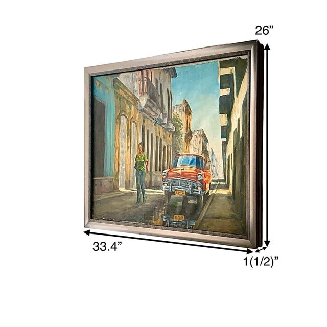 This beautiful large oil painting on canvas depicting a colorful cityscape of Havana, Cuba. The painting captures the...