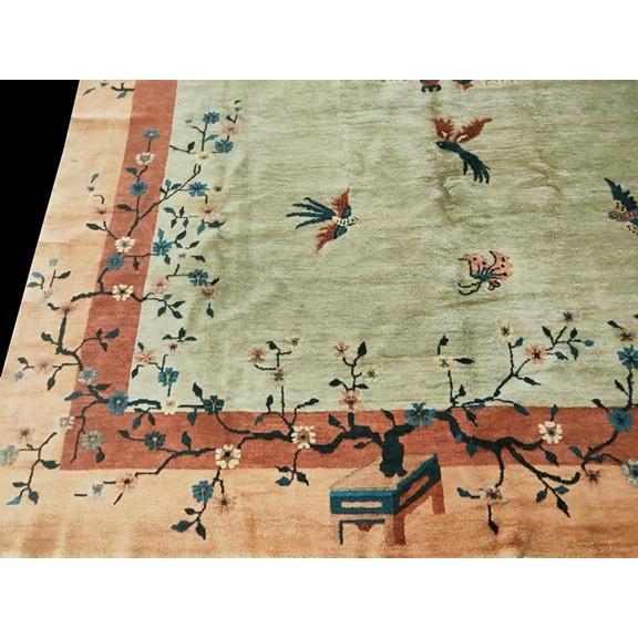 1920s 1920 Ivory Peach Rust Antique Chinese Peking Carpet 9'2" X 11'6" Wool Vase Rug For Sale - Image 5 of 8