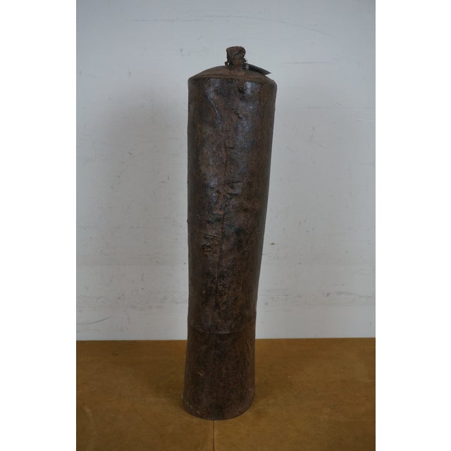 Early 20th Century Antique Large Primitive Iron Camel Bell With Leather Handle For Sale - Image 5 of 11