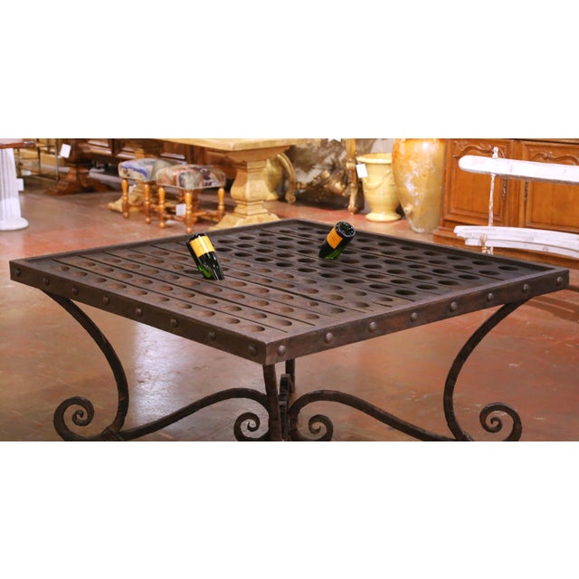 Mid 20th Century Mid-Century French Iron and Oak Riddling Board Table With Glass Top For Sale - Image 5 of 15