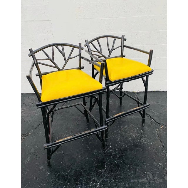 Wood Vintage Set of 2 Faux Bois Bamboo Barstools For Sale - Image 7 of 10