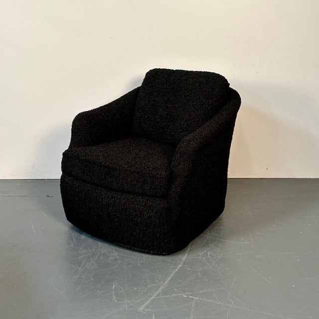 Mid-Century Modern Mid-Century Modern Black Boucle Tub / Swivel / Lounge Chair, Faux Fur For Sale - Image 3 of 12