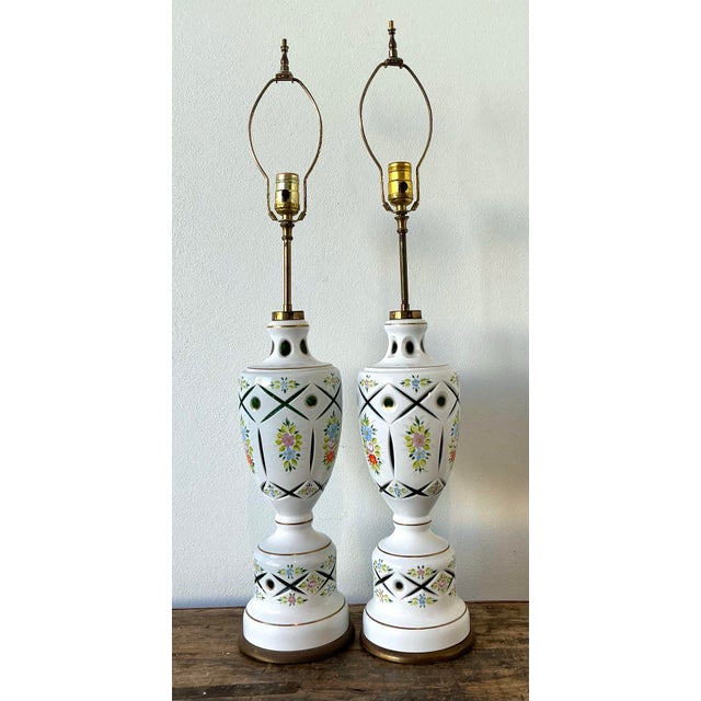 Vintage Cut Colored Glass Lamps - A Pair For Sale - Image 9 of 12