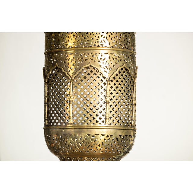 Late 20th Century Indian Pierced Brass Hanging Decorative Lantern with Moorish Arch Motifs For Sale - Image 5 of 18