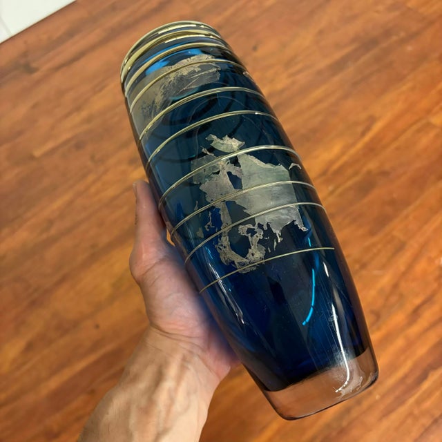 Blue Studio Art Glass Vase in Cobalt Blue With Gold Leaf by Scott & Laura Curry For Sale - Image 8 of 10