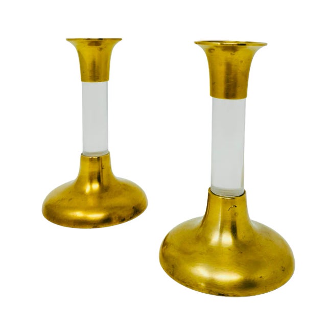 Vintage Brass and Lucite Candlestick Holders a Pair Chairish