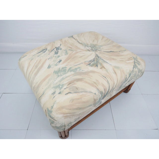 Wood Vintage Wicker and Upholstered Pillow Top Ottoman For Sale - Image 7 of 9