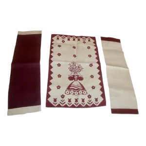 1940s Linen Hand Towels Maroon & Ivory Set of 3