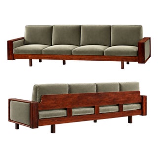 Brazilian Modern Rosewood Sofa in Celadon Mohair by Celina, Brazil, 1960s For Sale