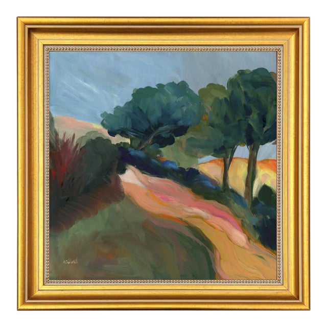 Views Above, Vintage Swedish Inspired Mid Century Modern, Impressionist Landscape Oil Painting by Alexandra Swistak For Sale