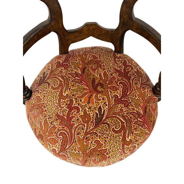 Textile Pair of Century Furniture Carved Wood Swivel Bar Stools With Paisley Upholstery For Sale - Image 7 of 8