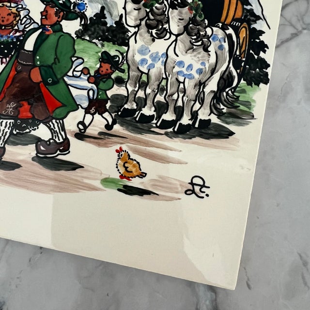 Cream Vintage Handpainted Tiles of Scenes From Germany - Set of 4 Tiles - 2 Scenes For Sale - Image 8 of 12