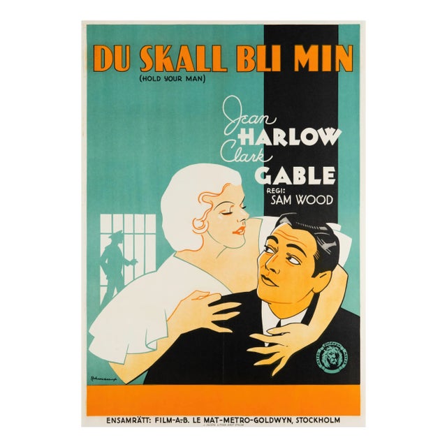 Hold Your Man Original Vintage Movie Poster by Eric Rohman, Swedish, 1933 For Sale