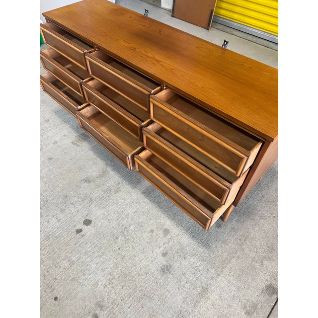 Mid-Century Modern Vintage 9 Drawer Wood Dresser For Sale - Image 3 of 10