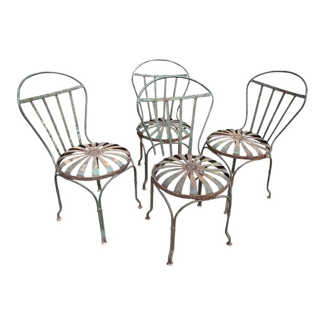 Francois Carre Distressed Petite Garden Chairs - Set of 4 For Sale