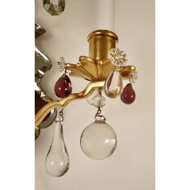 Gold Set of Four Louis XVI Style Mirrored Back Bronze and Amethyst Crystal Sconces For Sale - Image 8 of 12