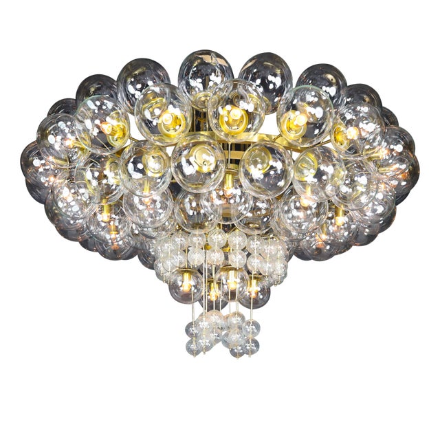 Grande Hotel Chandelier with Brass Fixture and Hand-Blown Glass Globes, 1960s For Sale