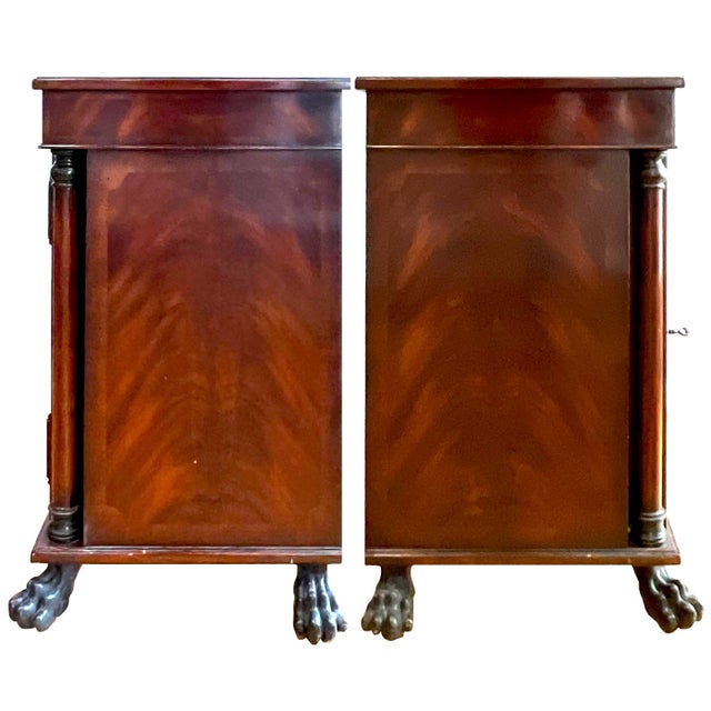 1990's Regency Empire Nightstand Pair - Mahogany - Lion Paw Feet - Hickory-White For Sale - Image 14 of 15