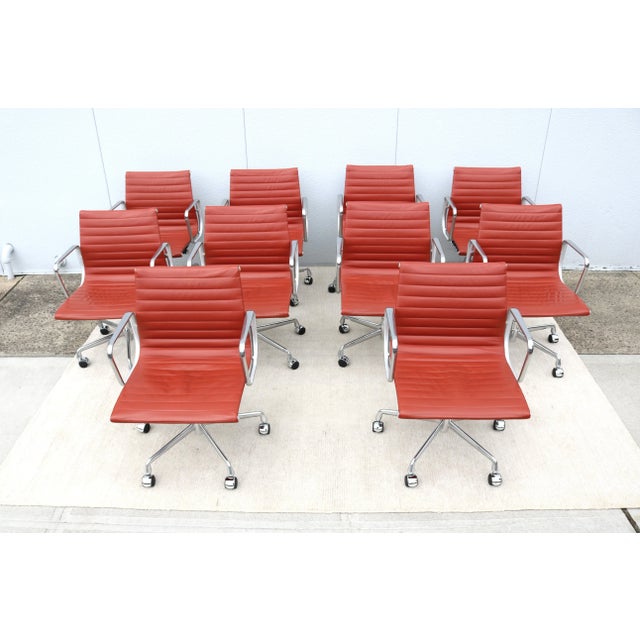 Herman Miller Mid-Century Herman Miller Eames Aluminum Group Brown Terra Cotta Leather Management Chair For Sale - Image 4 of 12