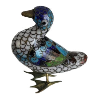 Vintage Chinese Cloisonné Enameled Brass Duck For Sale