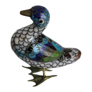 Vintage Chinese Cloisonné Enameled Brass Duck