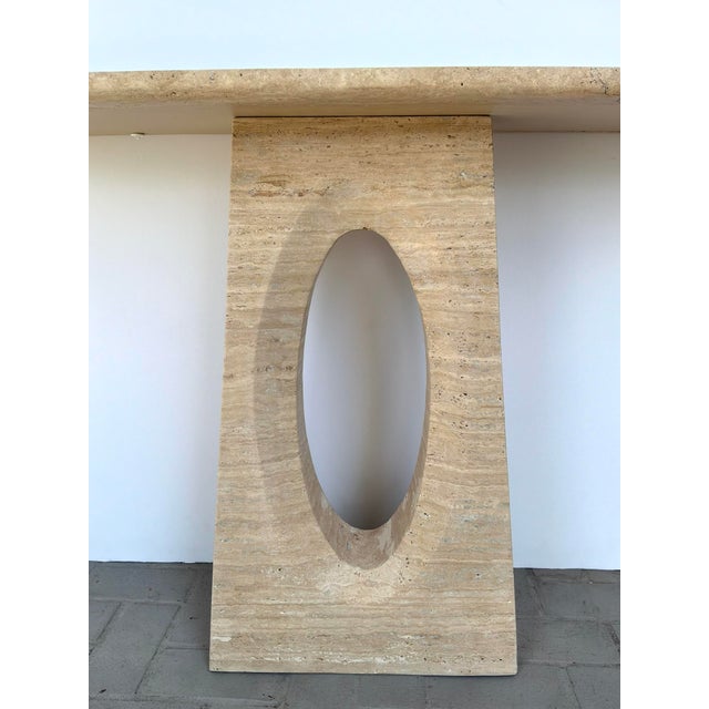 Currey & Co Demi Travertine Console Table For Sale In Atlanta - Image 6 of 9