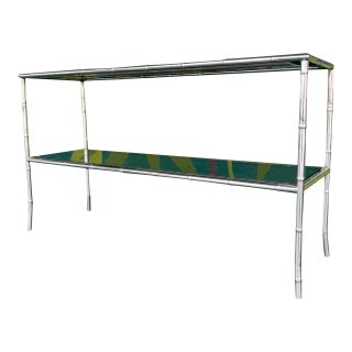 Postmod Chrome Faux Bamboo & Smoked Glass Console Table For Sale