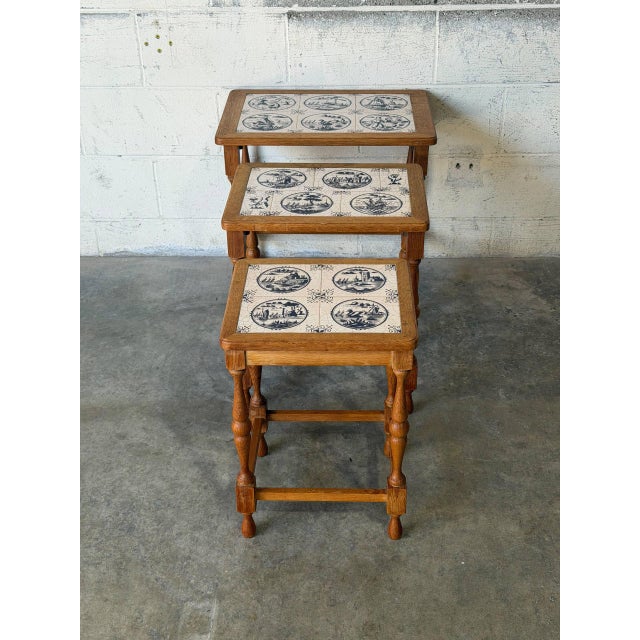 Ak Odense Oak Nesting Tables Set of 3 With Ceramic Tile Tops Danish Mid-Century Modern 1965 For Sale - Image 9 of 11