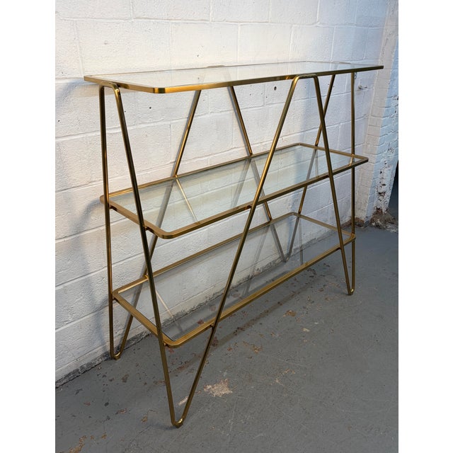 Italian Mid 20th Century Post Modern Italian Brass & Glass Hairpin Etagere For Sale - Image 3 of 10
