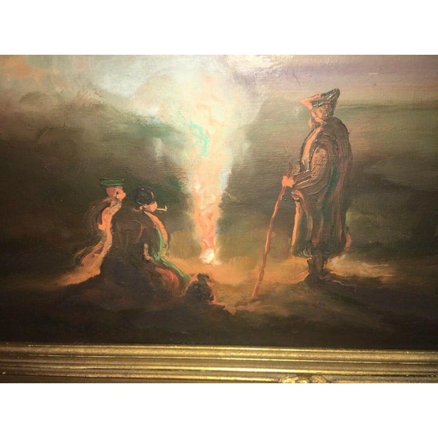 Unknown Evening in the Puszta Campfire Horses Mood Picture, 1890s, Oil Painting on Board For Sale - Image 6 of 13