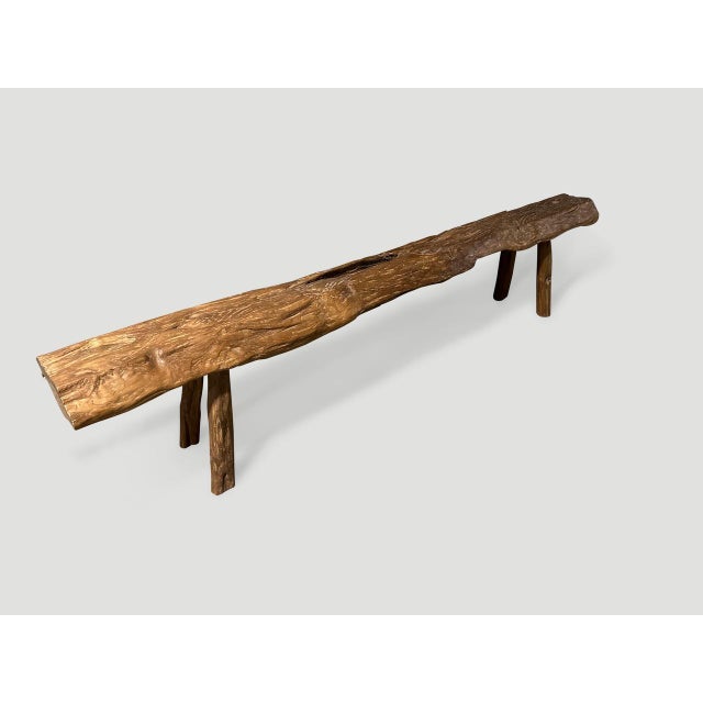 2010s Andrianna Shamaris Teak Wood Log Style Bench For Sale - Image 5 of 6