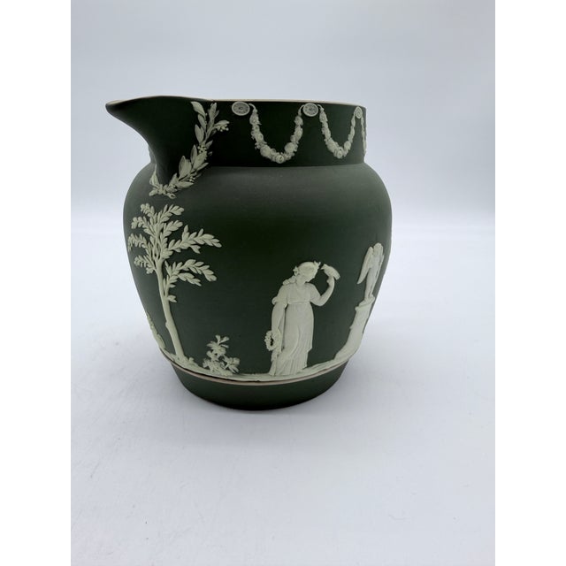 American Antique Olive Green Wedgwood Jasperware Pitcher England, Circa 1891–1908 For Sale - Image 3 of 18