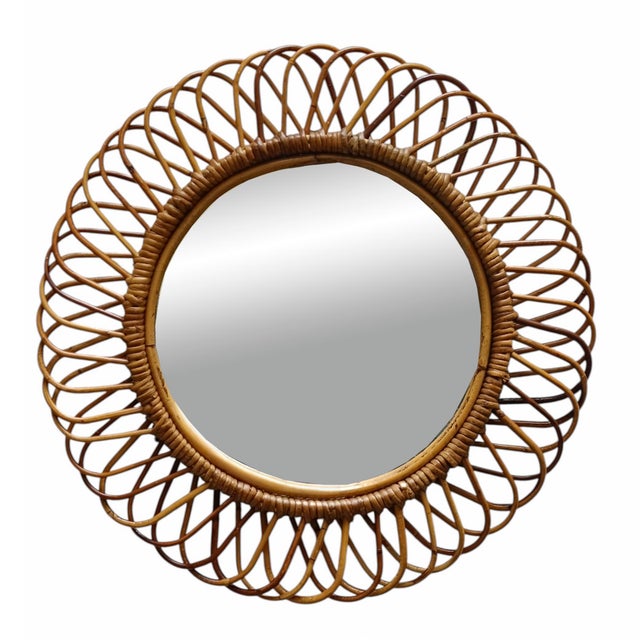 Round Rattan and Bamboo Wall Mirror attributed to Franco Albini, 1960s For Sale - Image 10 of 10