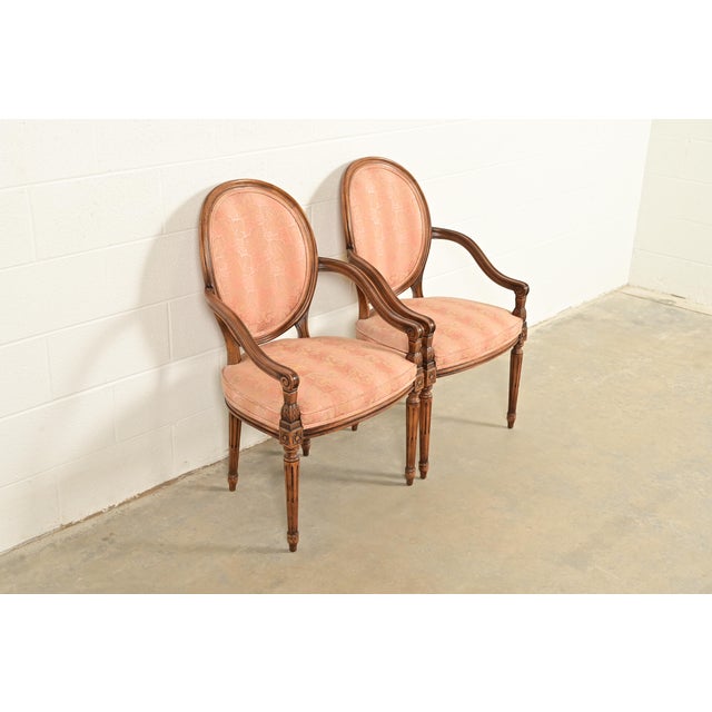 Karges Furniture Karges French Regency Louis XVI Carved Walnut Armchairs, Pair For Sale - Image 4 of 14