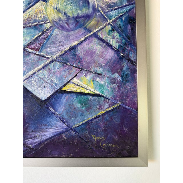 Purple Vintage Noney Coleman "Escape" Geometric Abstract Oil on Canvas – Framed For Sale - Image 8 of 12