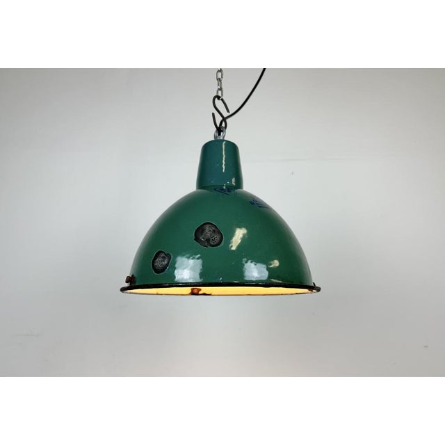 Industrial Green Enamel Factory Lamp, 1960s For Sale - Image 14 of 16