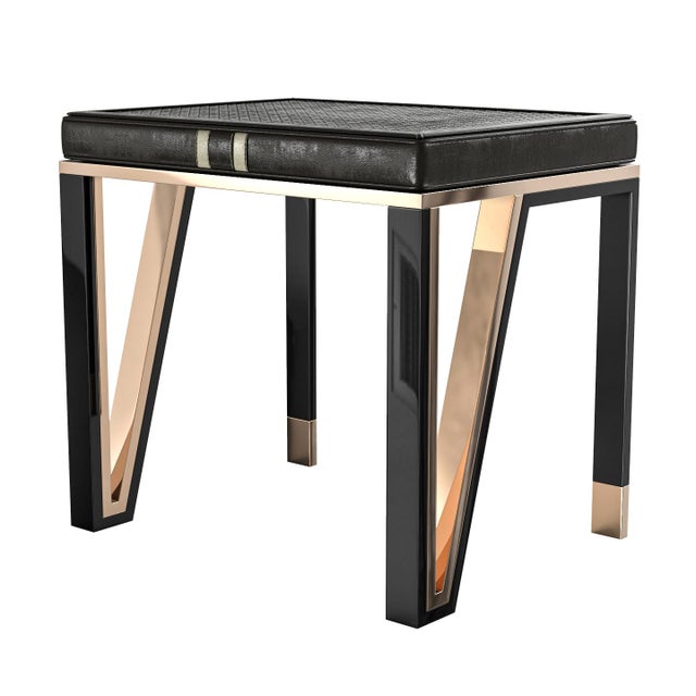 "Stella" Piano Chair With Stainless Steel, Bronze and Woven Leather For Sale - Image 4 of 8