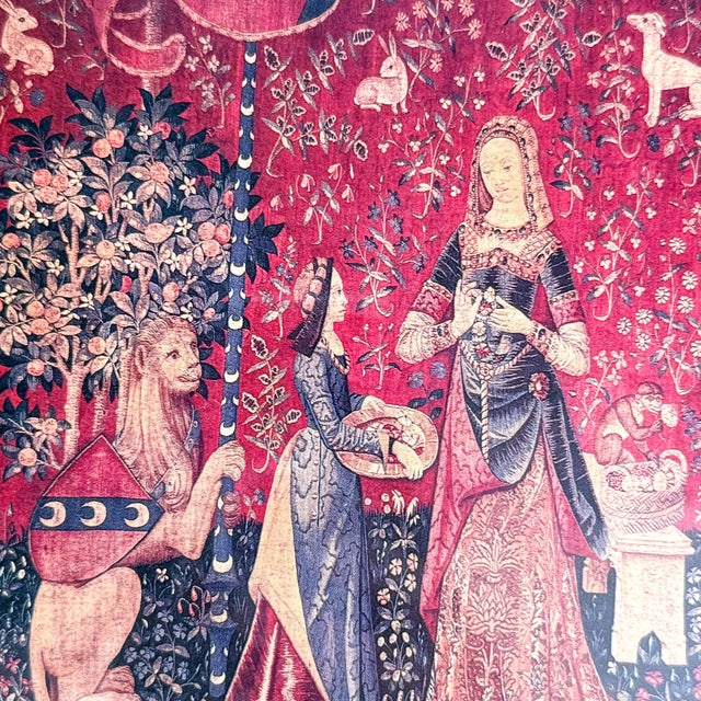 Late 20th Century Coordinating Pair of Framed Medieval Unicorn Tapestry Prints in Gilt and Mahogany-Tone Frames - Set of 2 For Sale - Image 10 of 12