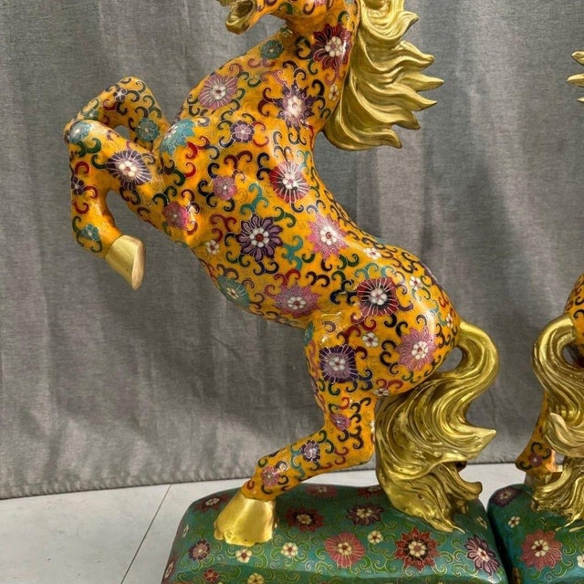 Monumental Pair of Vintage Cloisonné Enamel Rearing Horses For Sale - Image 9 of 9