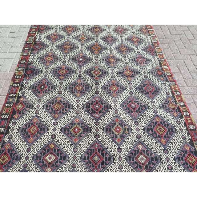Mid-Century Modern 70s Turkish Handmade Aesthetic Boho Jejim Kilim Area Rugs For Sale - Image 3 of 11