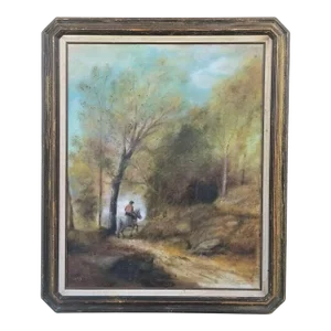 Vintage Oil Painting Signed Horse Rider Forest