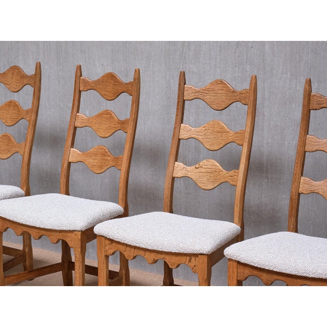 Mid-Century Modern Danish Dining Chairs in Oak and Rubelli Bouclé by Henning Kjærnulf, 1960s, Set of 6 For Sale - Image 3 of 17