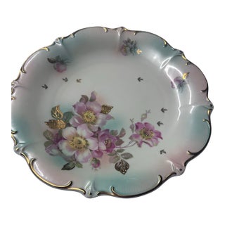 1950s Vintage Hand-Painted Bavaria Floral Plate with Gold Trim For Sale